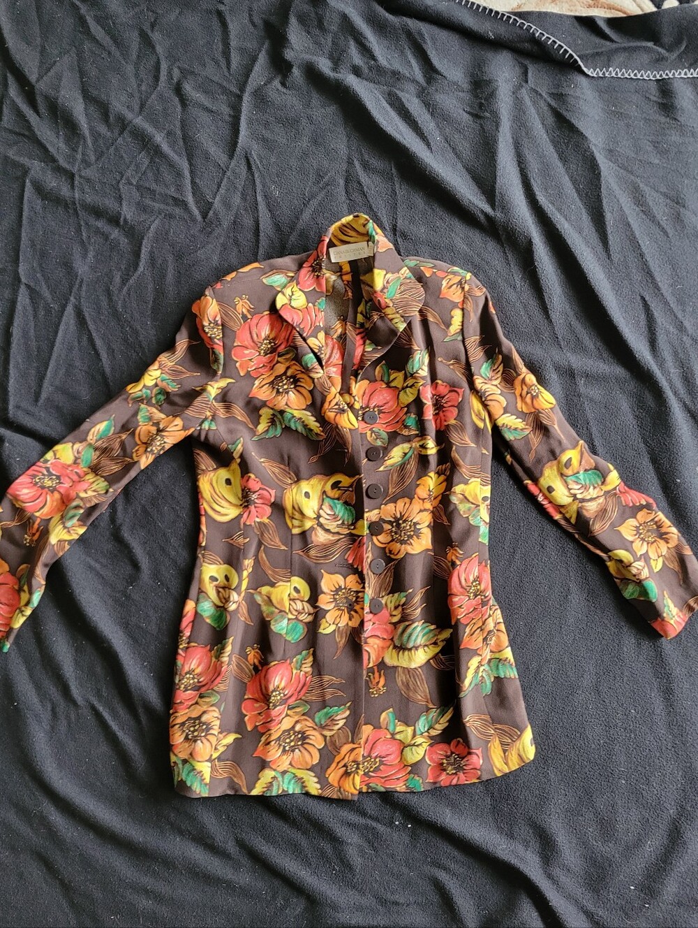 Dana Buchman Floral Vintage 70s Button Down Retro